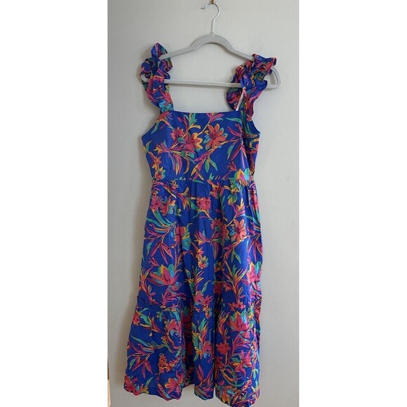 J Crew Women Dress Square Neck Midi Blue Cotton Preppy Floral Boho Size 8 NWT - Picture 3 of 16